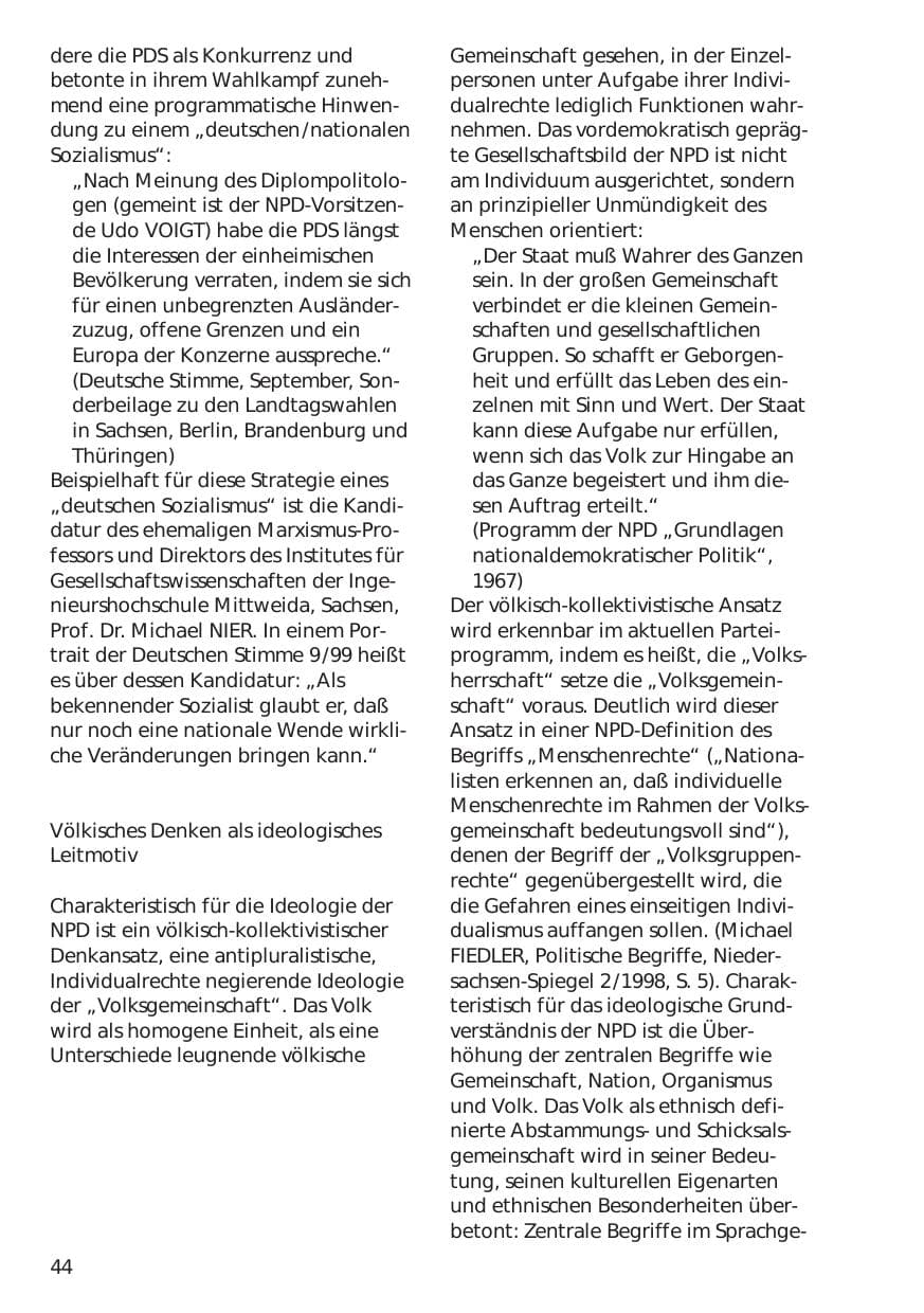 Seite 44 des Verfassungsschutzbericht 1999 Niedersachsen