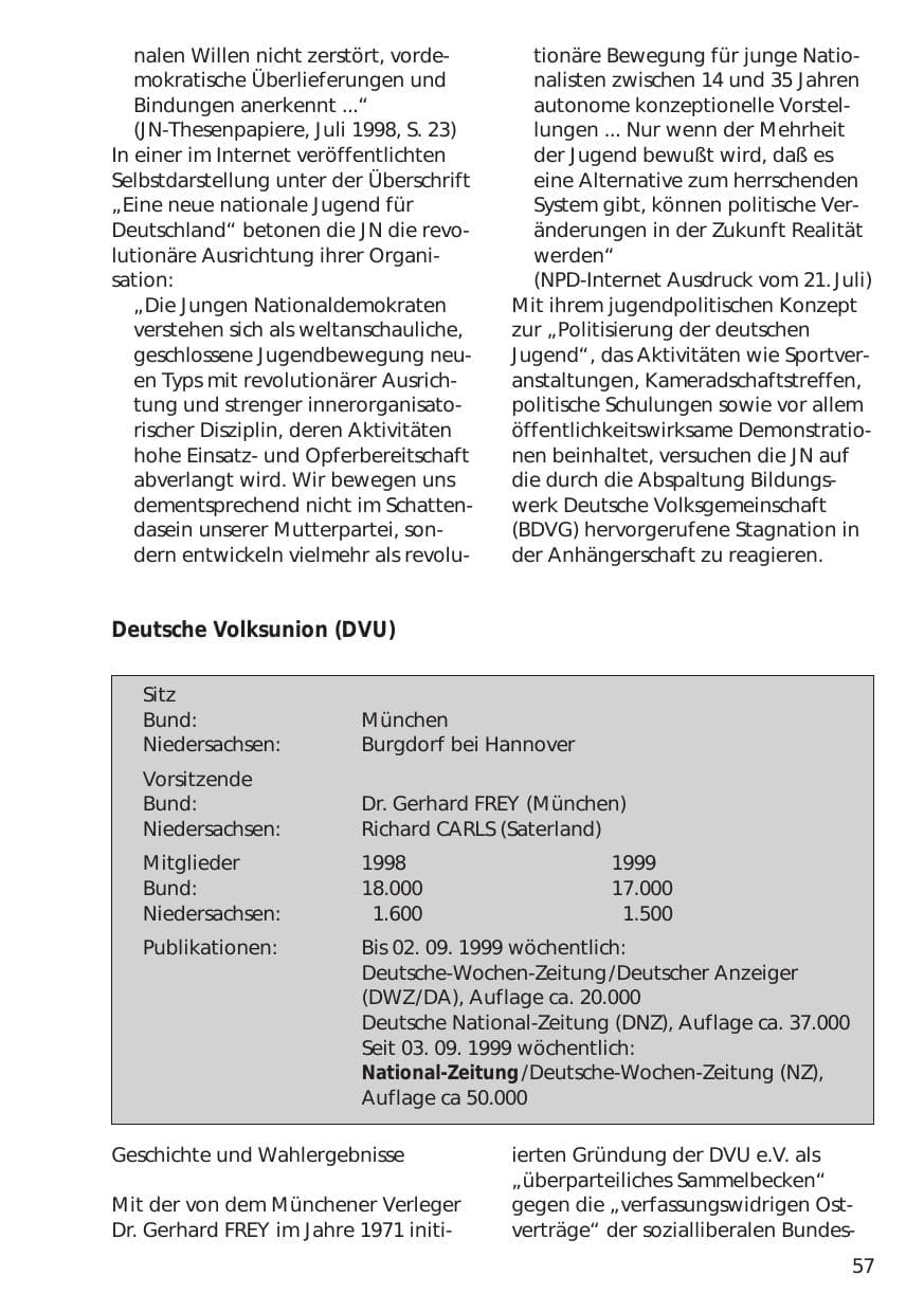 Seite 57 des Verfassungsschutzbericht 1999 Niedersachsen