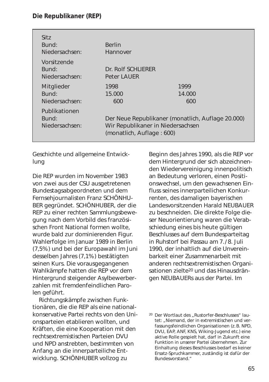 Seite 65 des Verfassungsschutzbericht 1999 Niedersachsen