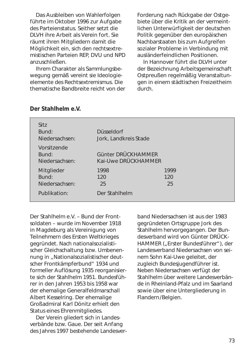 Seite 73 des Verfassungsschutzbericht 1999 Niedersachsen