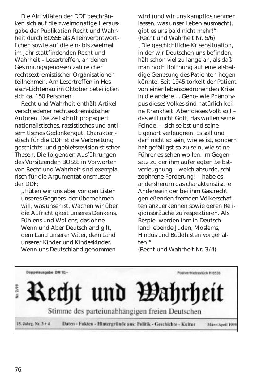 Seite 76 des Verfassungsschutzbericht 1999 Niedersachsen