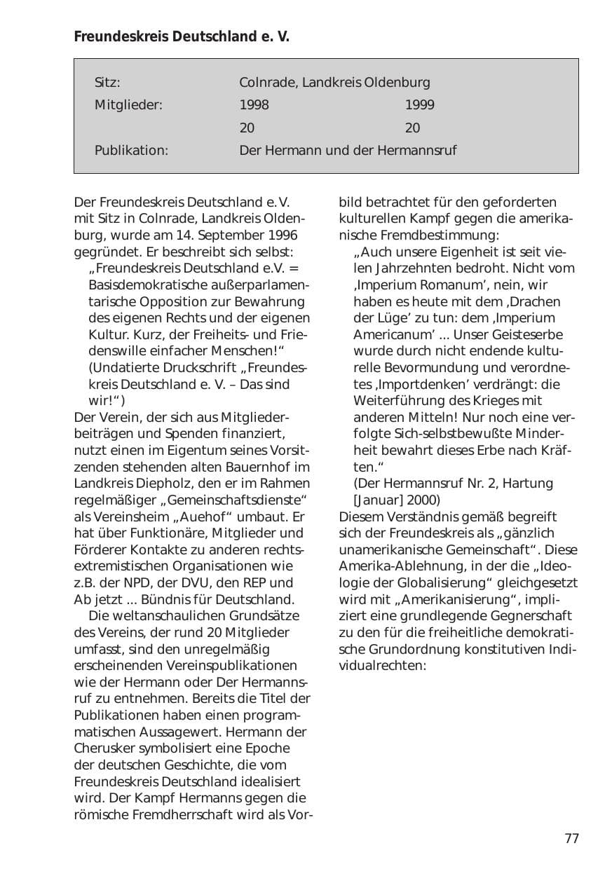 Seite 77 des Verfassungsschutzbericht 1999 Niedersachsen