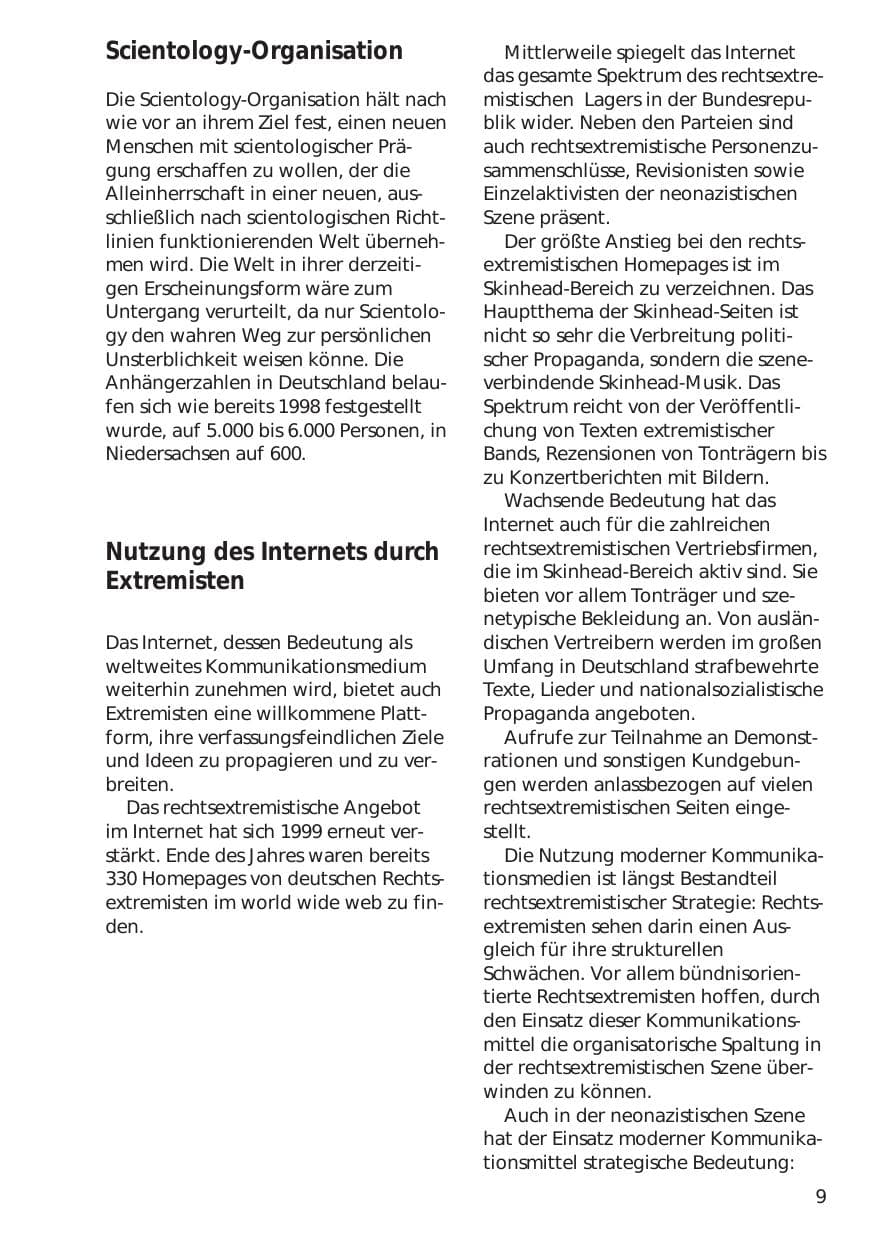 Seite 9 des Verfassungsschutzbericht 1999 Niedersachsen
