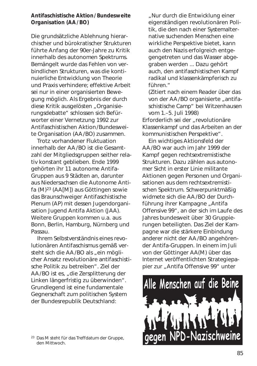 Seite 85 des Verfassungsschutzbericht 1999 Niedersachsen