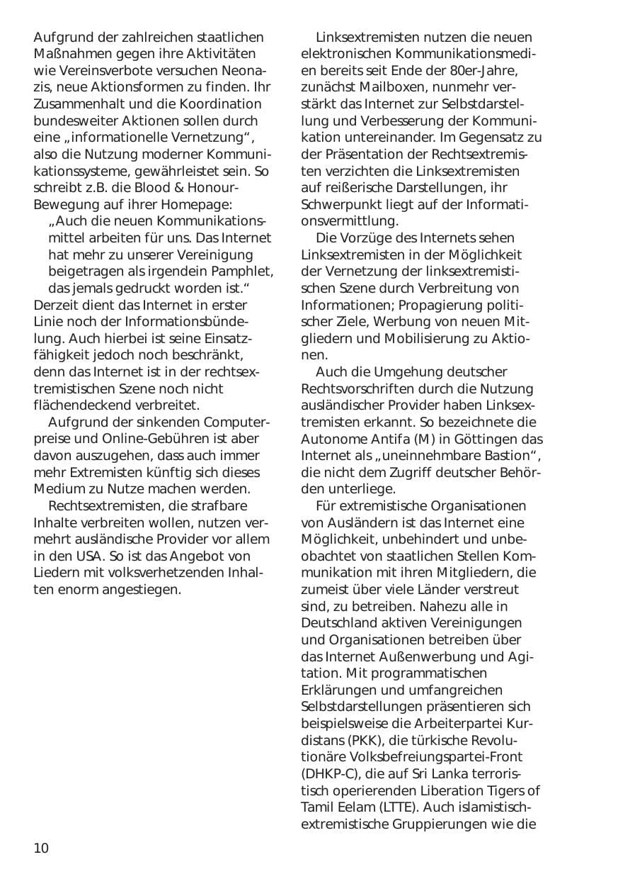 Seite 10 des Verfassungsschutzbericht 1999 Niedersachsen