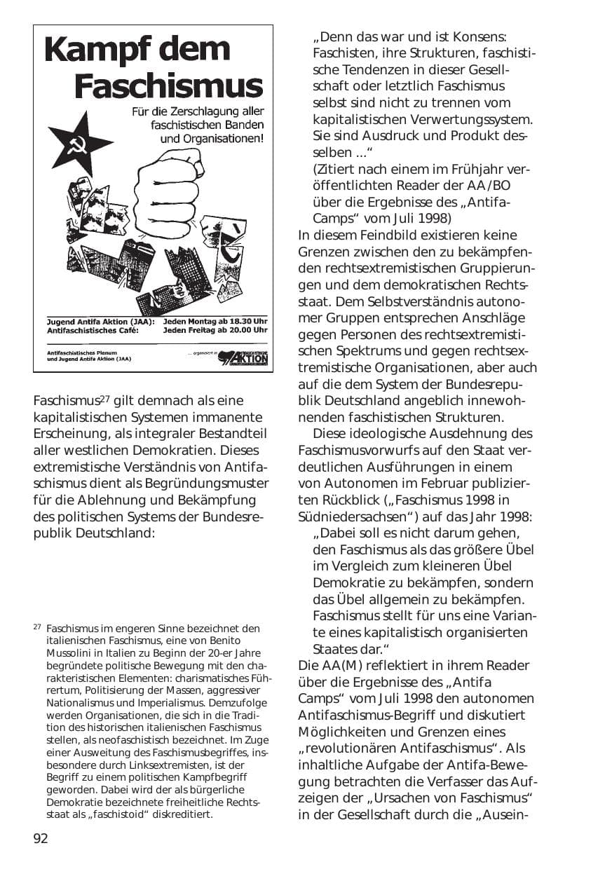 Seite 92 des Verfassungsschutzbericht 1999 Niedersachsen