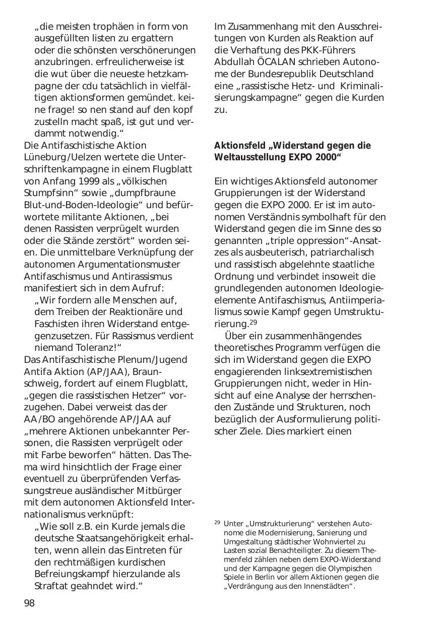 Seite 98 des Verfassungsschutzbericht 1999 Niedersachsen