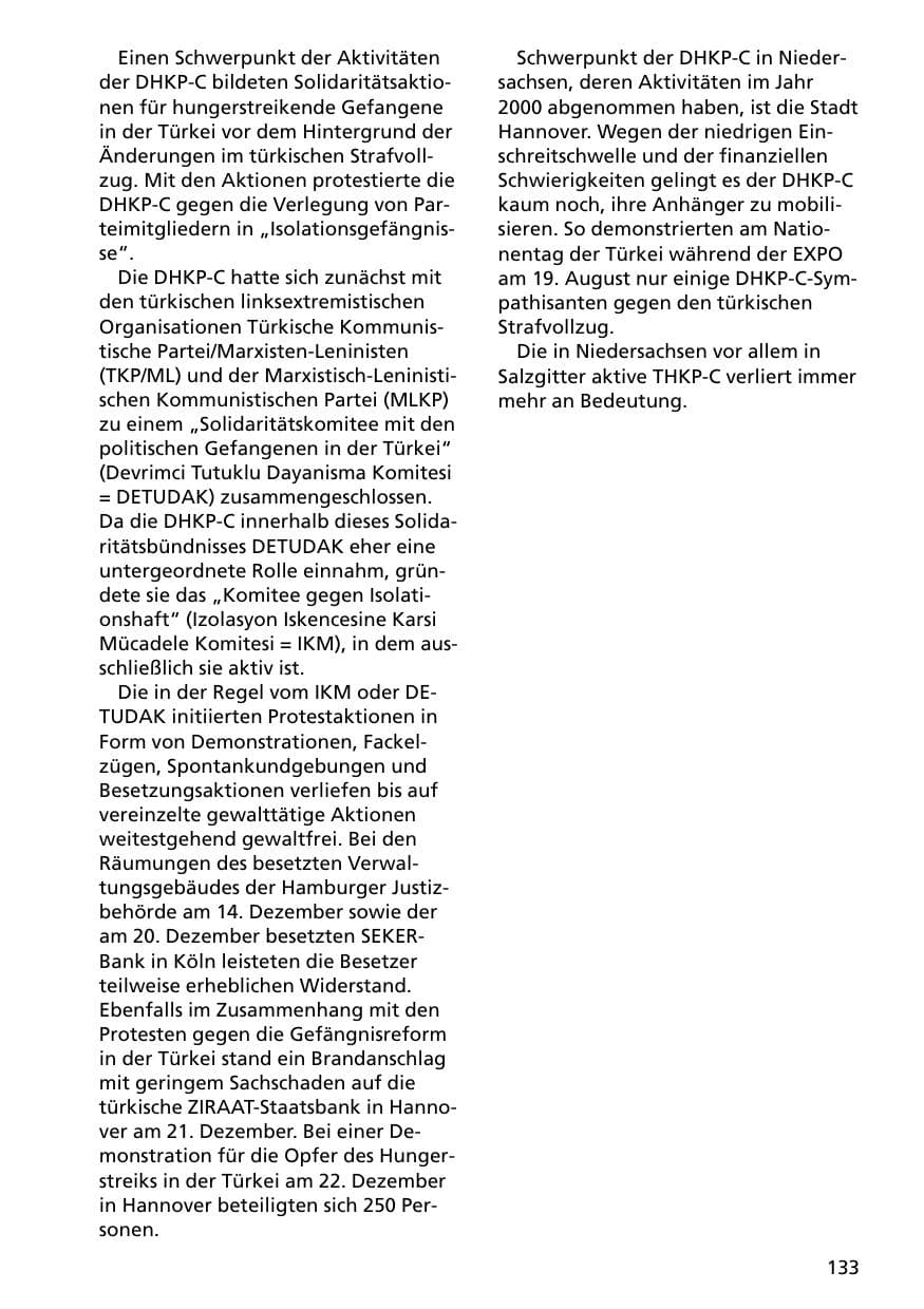 Seite 133 des Verfassungsschutzbericht 2000 Niedersachsen
