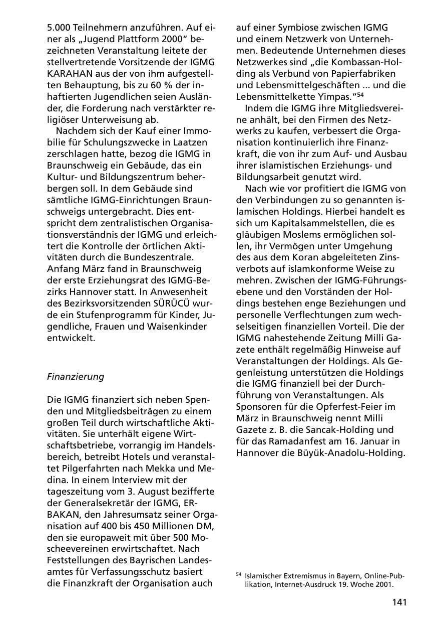 Seite 141 des Verfassungsschutzbericht 2000 Niedersachsen