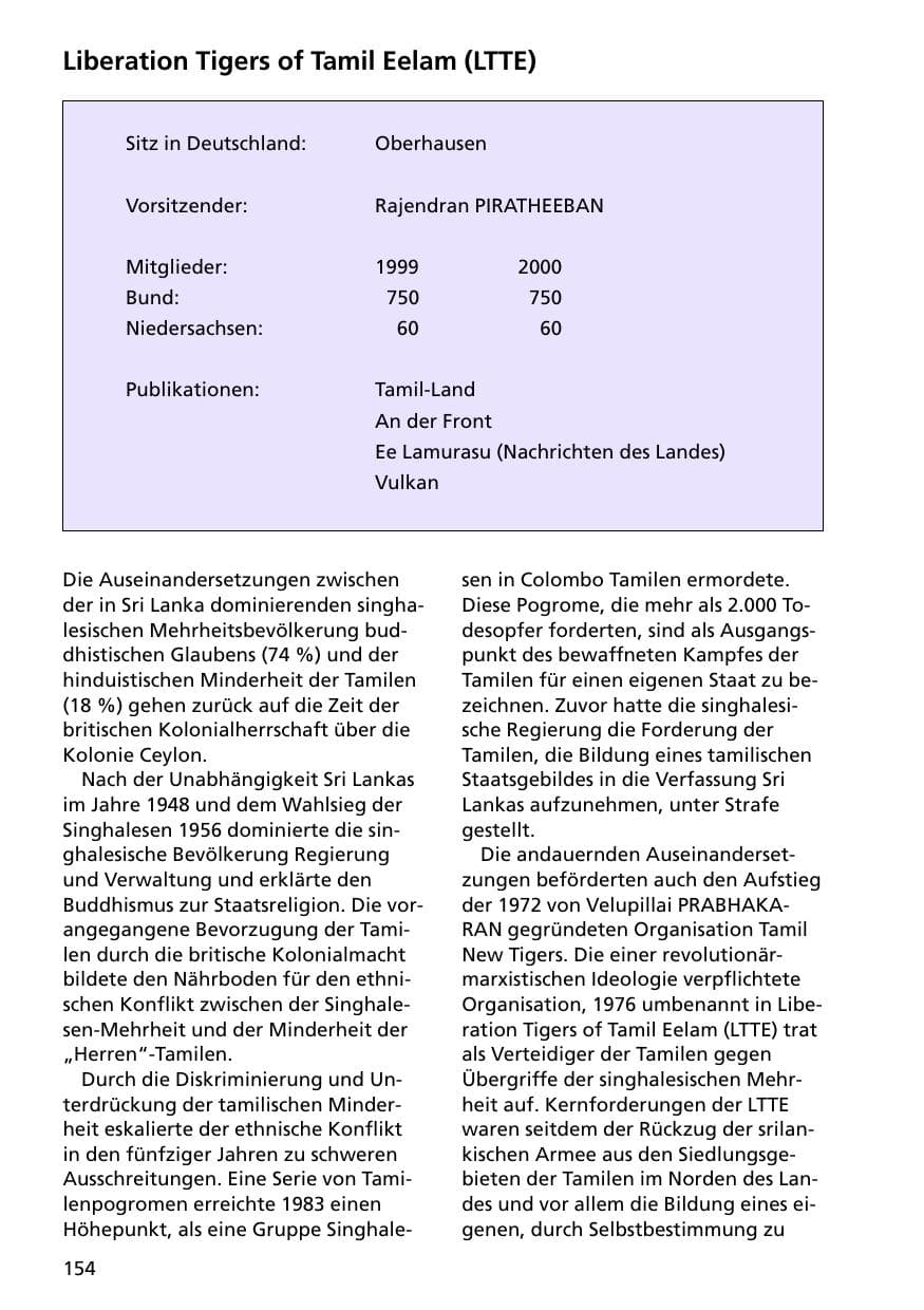 Seite 154 des Verfassungsschutzbericht 2000 Niedersachsen