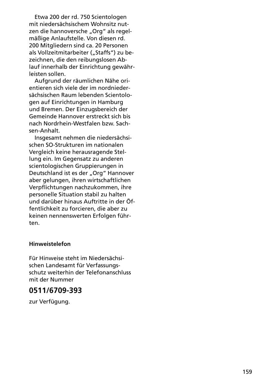 Seite 159 des Verfassungsschutzbericht 2000 Niedersachsen