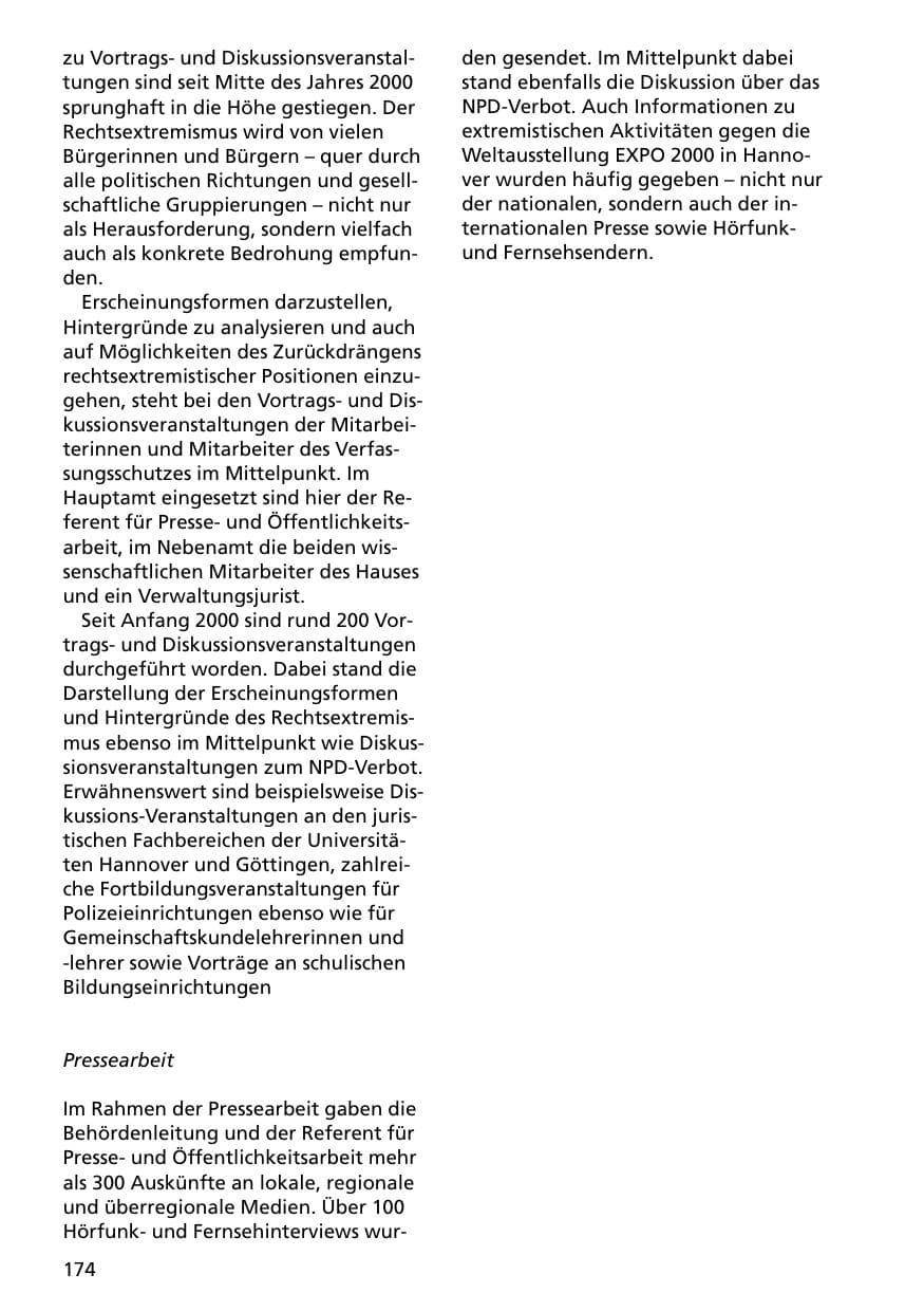 Seite 174 des Verfassungsschutzbericht 2000 Niedersachsen