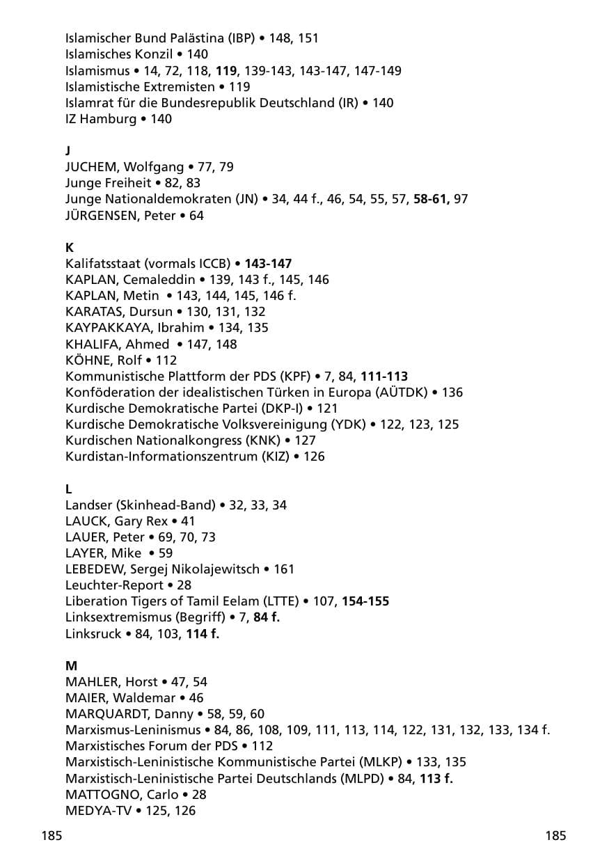 Seite 185 des Verfassungsschutzbericht 2000 Niedersachsen