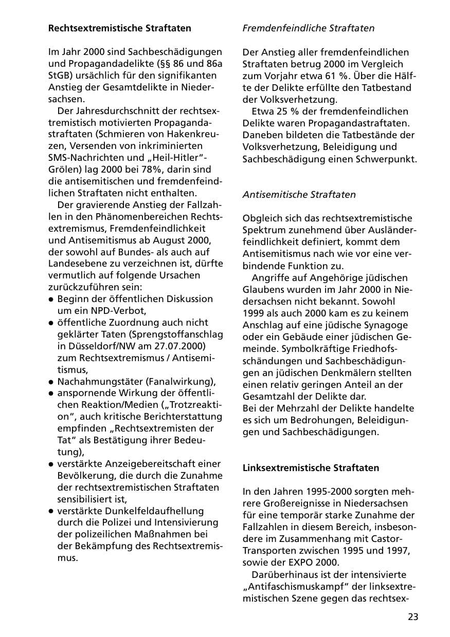 Seite 23 des Verfassungsschutzbericht 2000 Niedersachsen