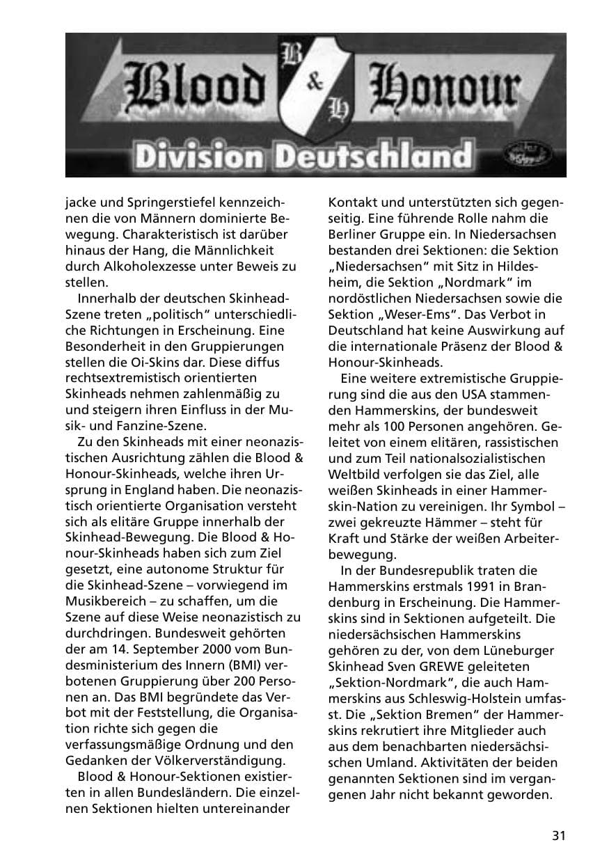 Seite 31 des Verfassungsschutzbericht 2000 Niedersachsen