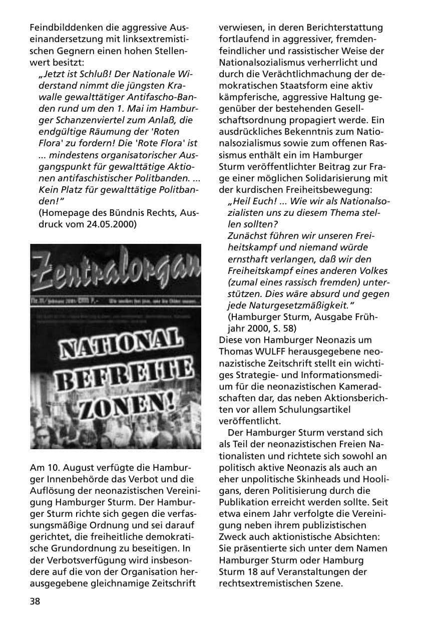 Seite 38 des Verfassungsschutzbericht 2000 Niedersachsen