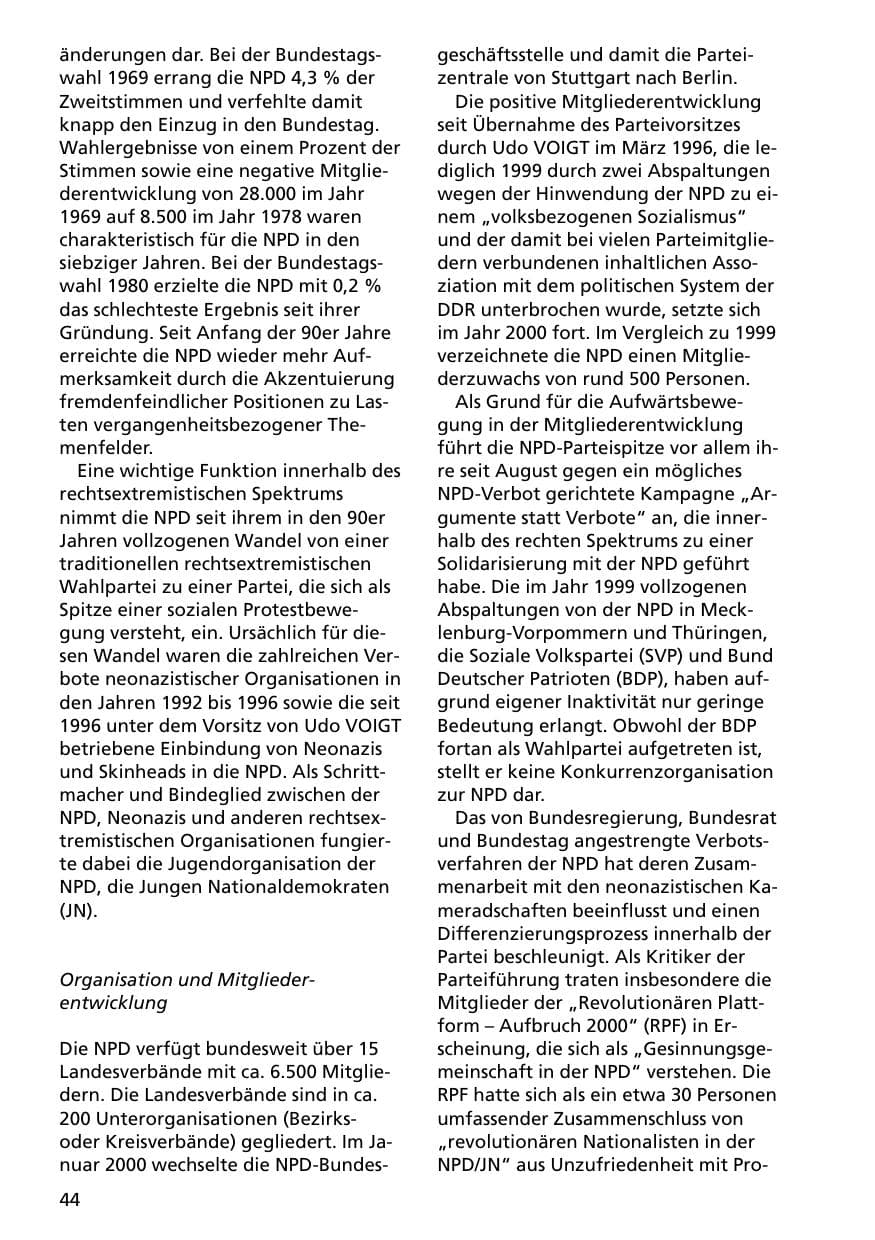Seite 44 des Verfassungsschutzbericht 2000 Niedersachsen