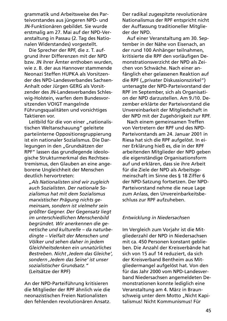 Seite 45 des Verfassungsschutzbericht 2000 Niedersachsen