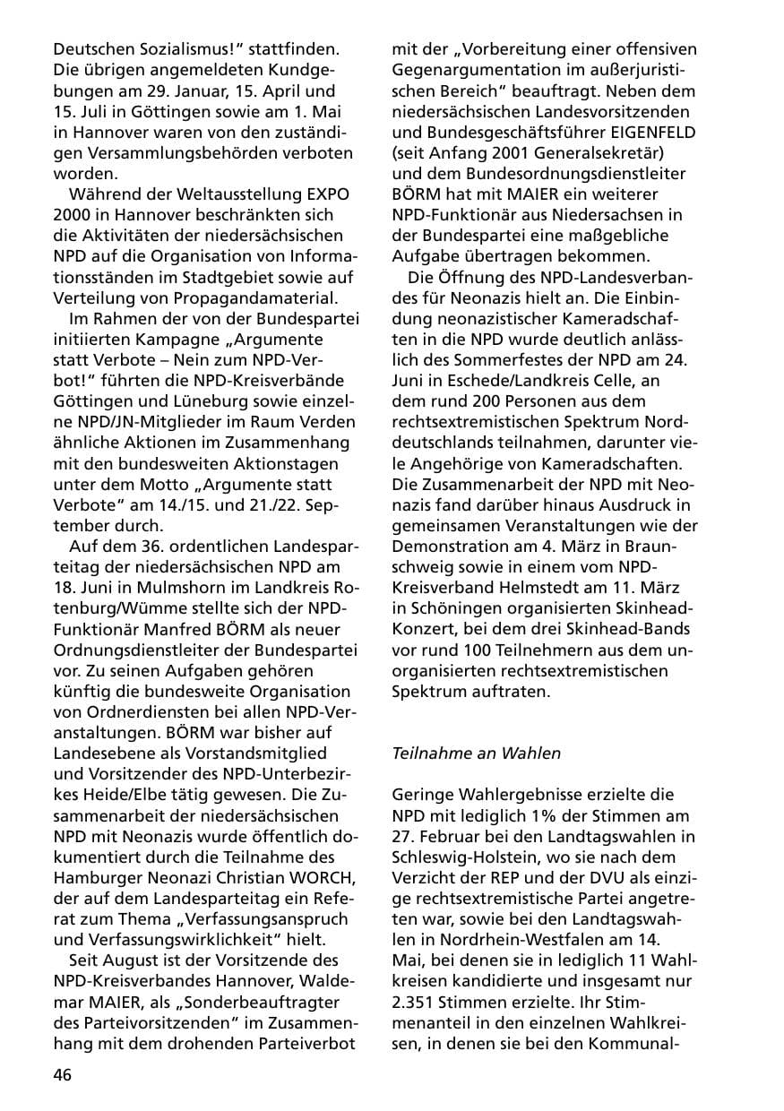 Seite 46 des Verfassungsschutzbericht 2000 Niedersachsen