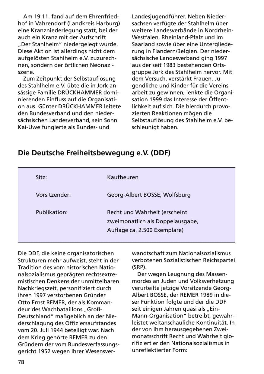 Seite 78 des Verfassungsschutzbericht 2000 Niedersachsen