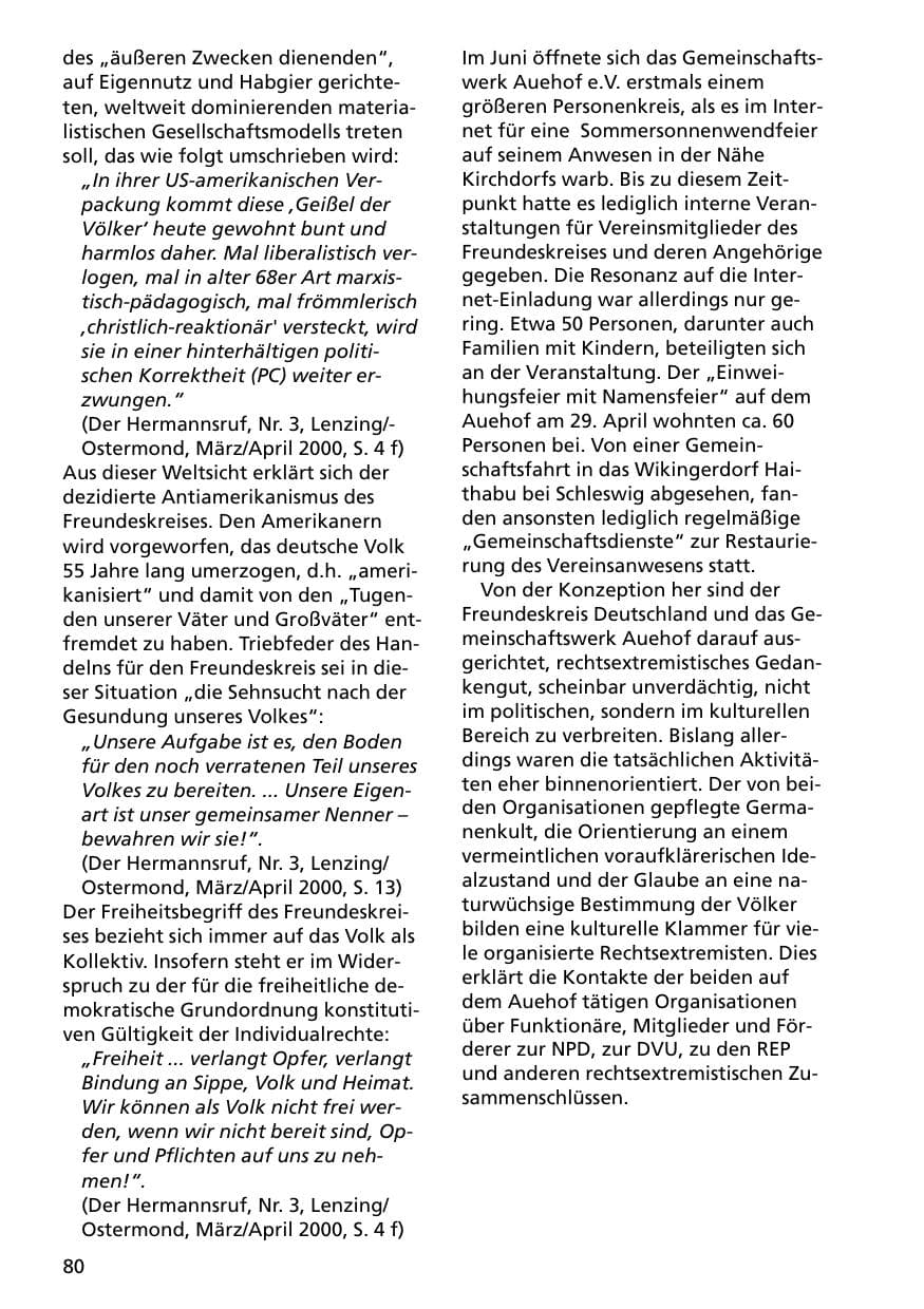 Seite 80 des Verfassungsschutzbericht 2000 Niedersachsen
