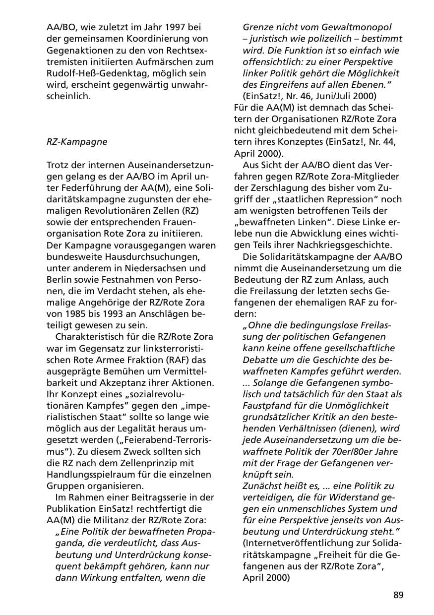 Seite 89 des Verfassungsschutzbericht 2000 Niedersachsen
