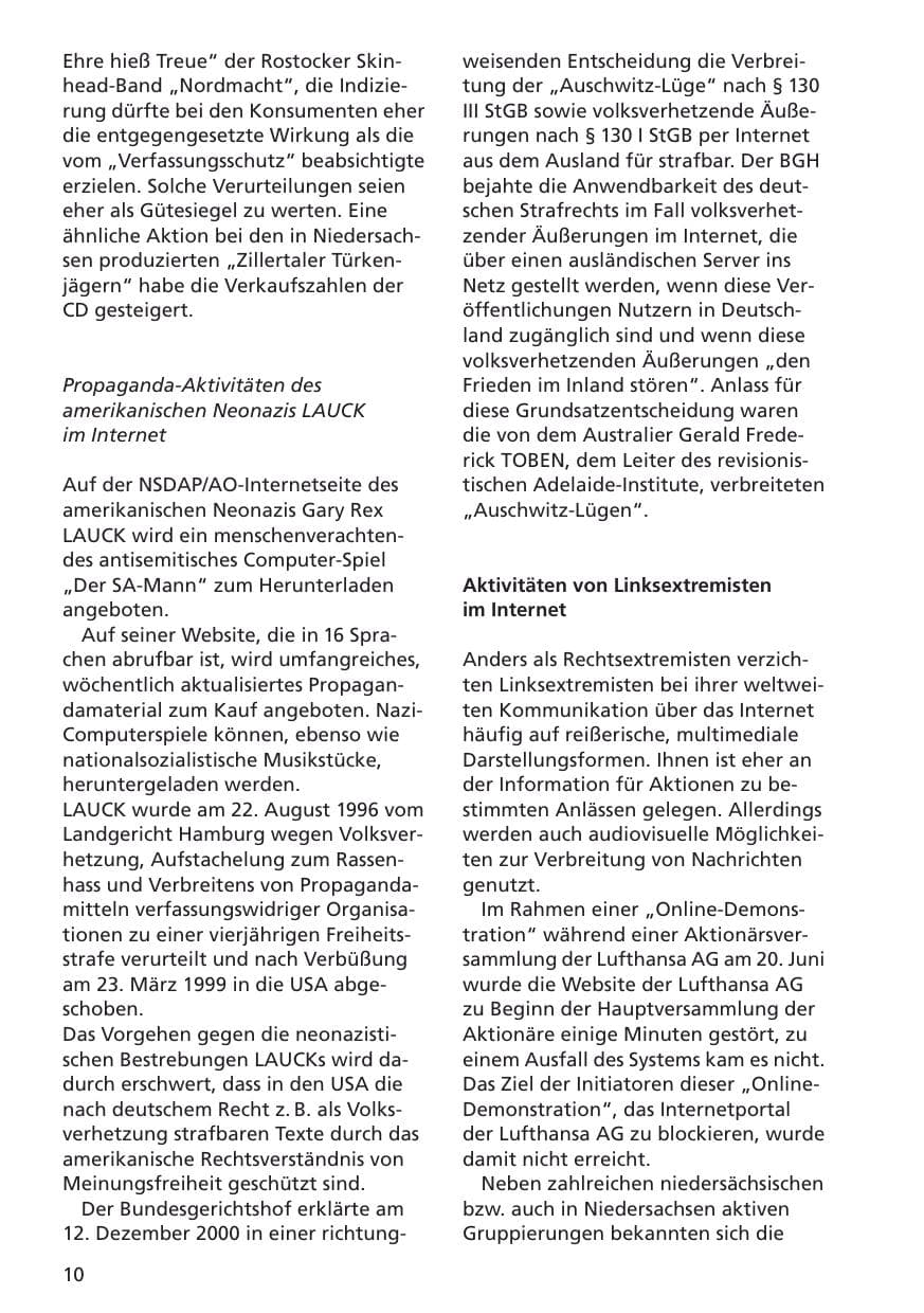 Seite 11 des Verfassungsschutzbericht 2001 Niedersachsen