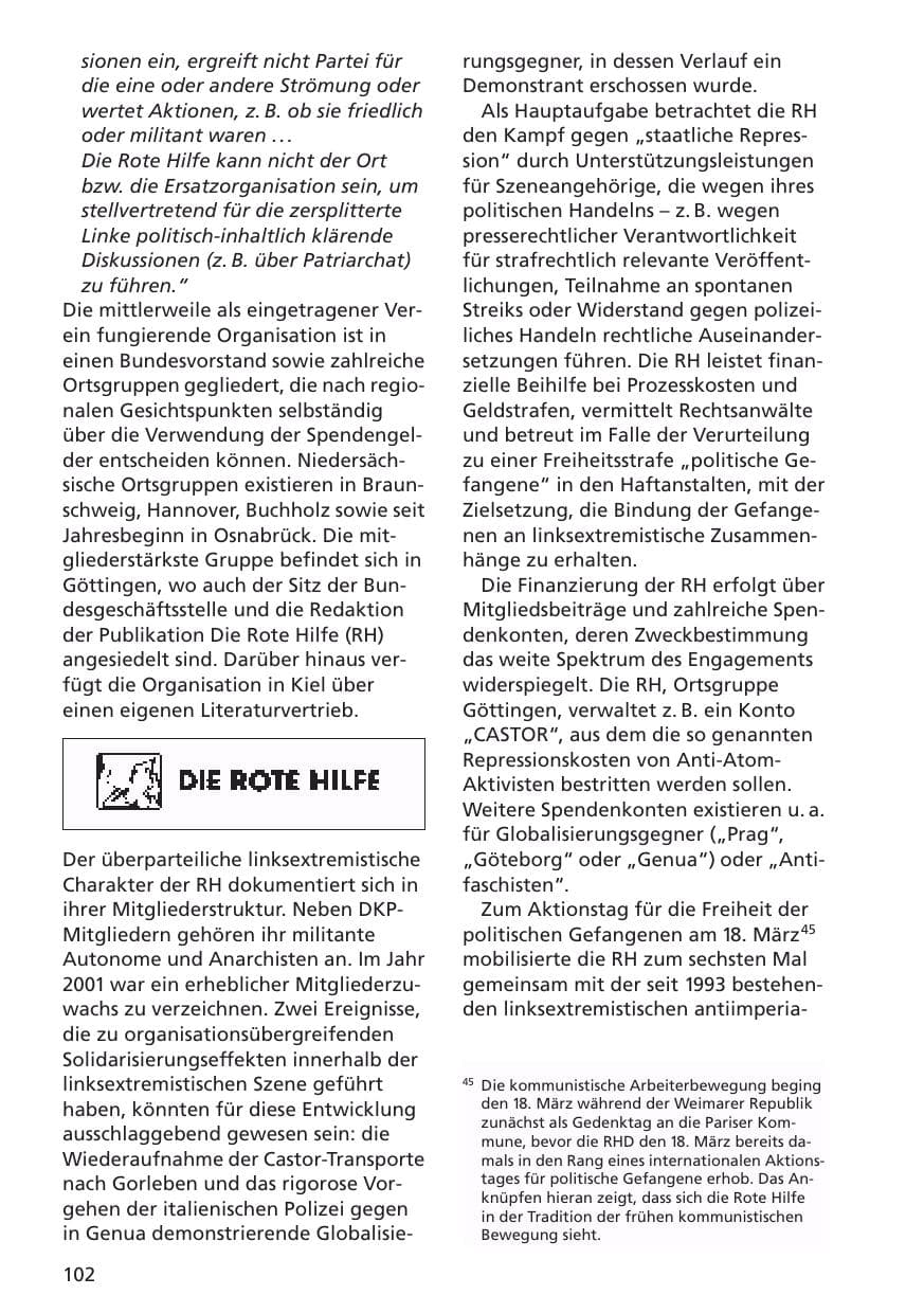 Seite 103 des Verfassungsschutzbericht 2001 Niedersachsen