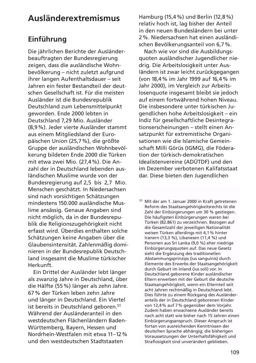 Seite 110 des Verfassungsschutzbericht 2001 Niedersachsen