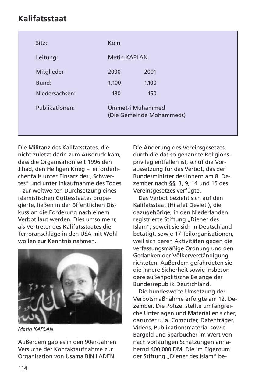Seite 115 des Verfassungsschutzbericht 2001 Niedersachsen