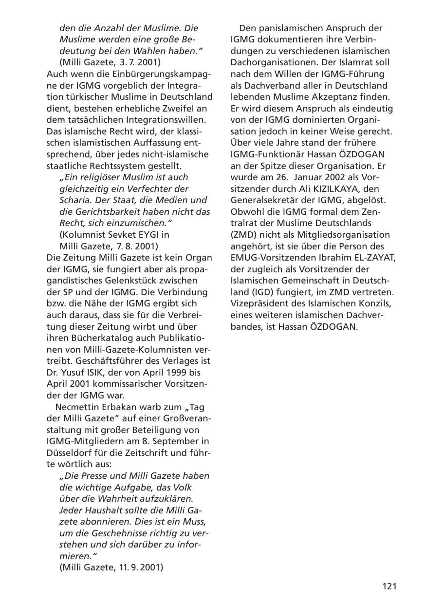 Seite 122 des Verfassungsschutzbericht 2001 Niedersachsen