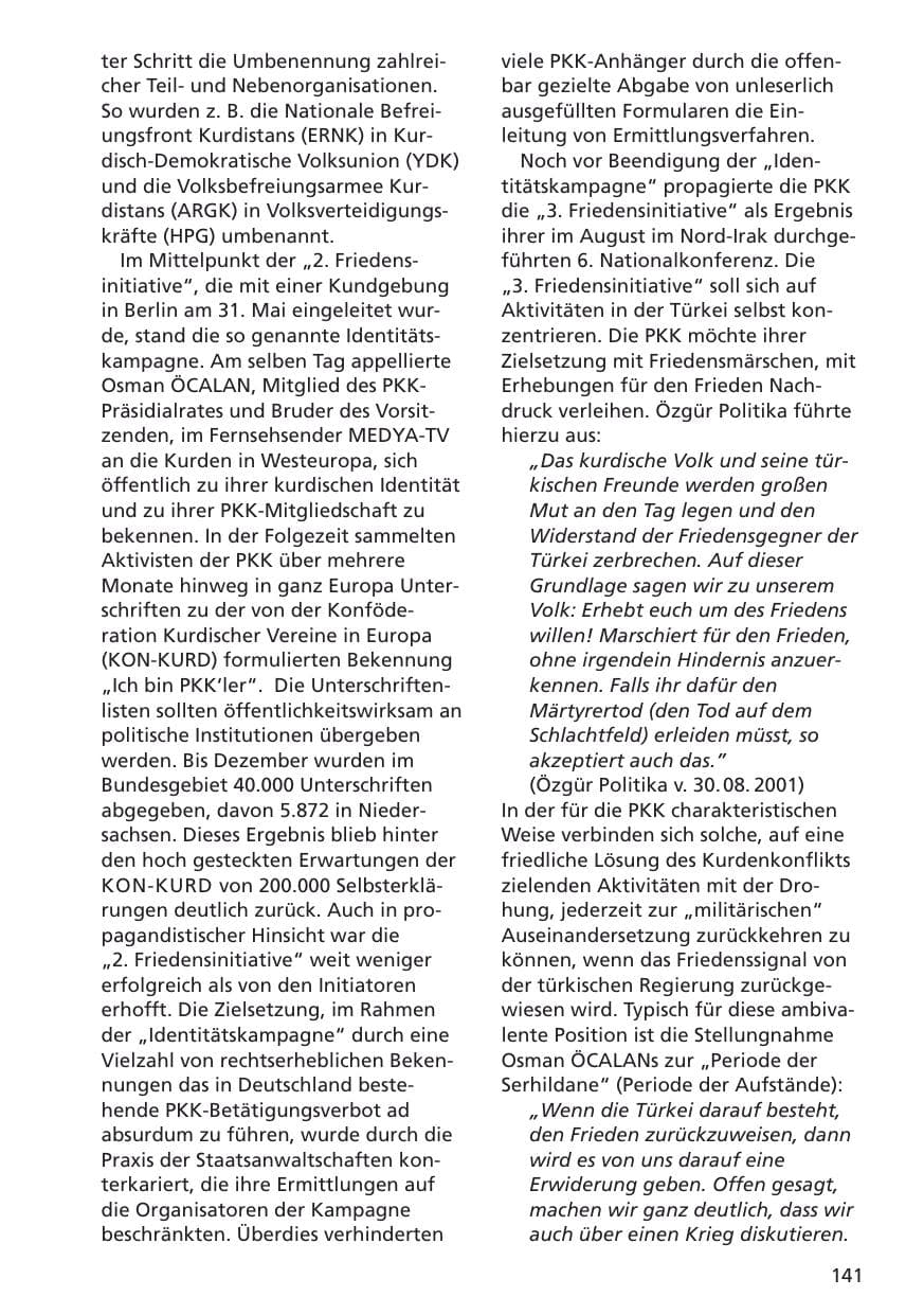 Seite 142 des Verfassungsschutzbericht 2001 Niedersachsen