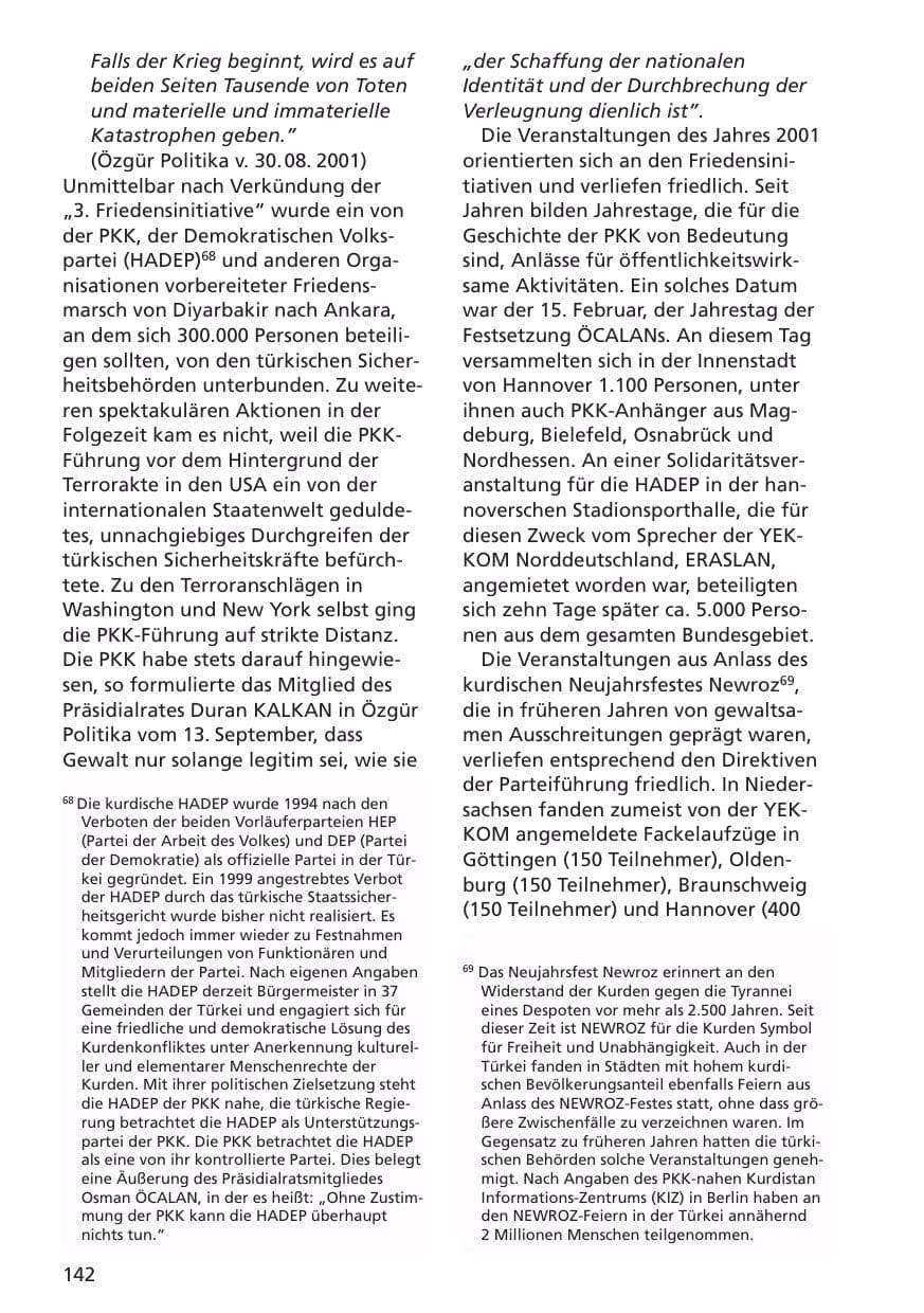 Seite 143 des Verfassungsschutzbericht 2001 Niedersachsen