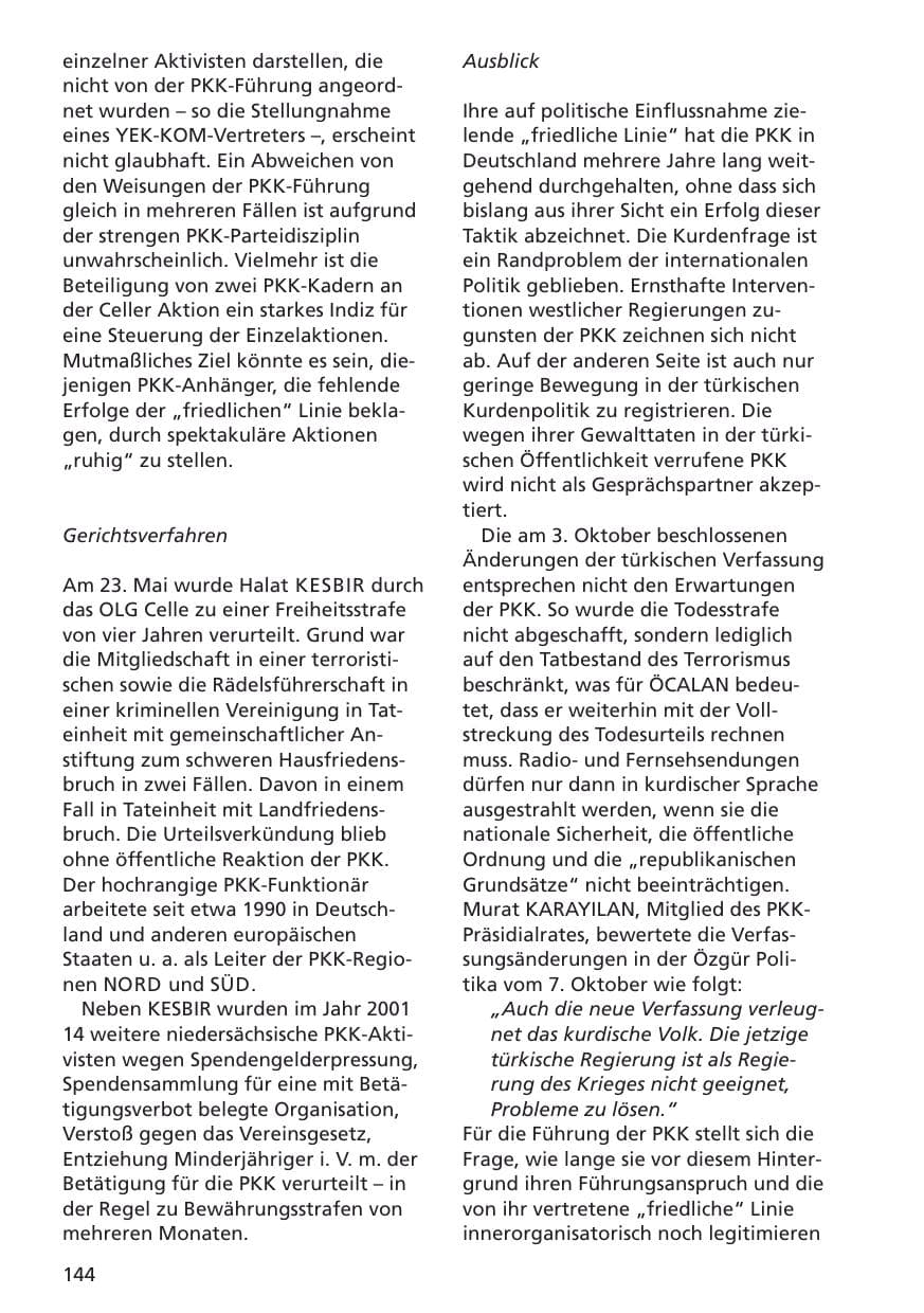 Seite 145 des Verfassungsschutzbericht 2001 Niedersachsen