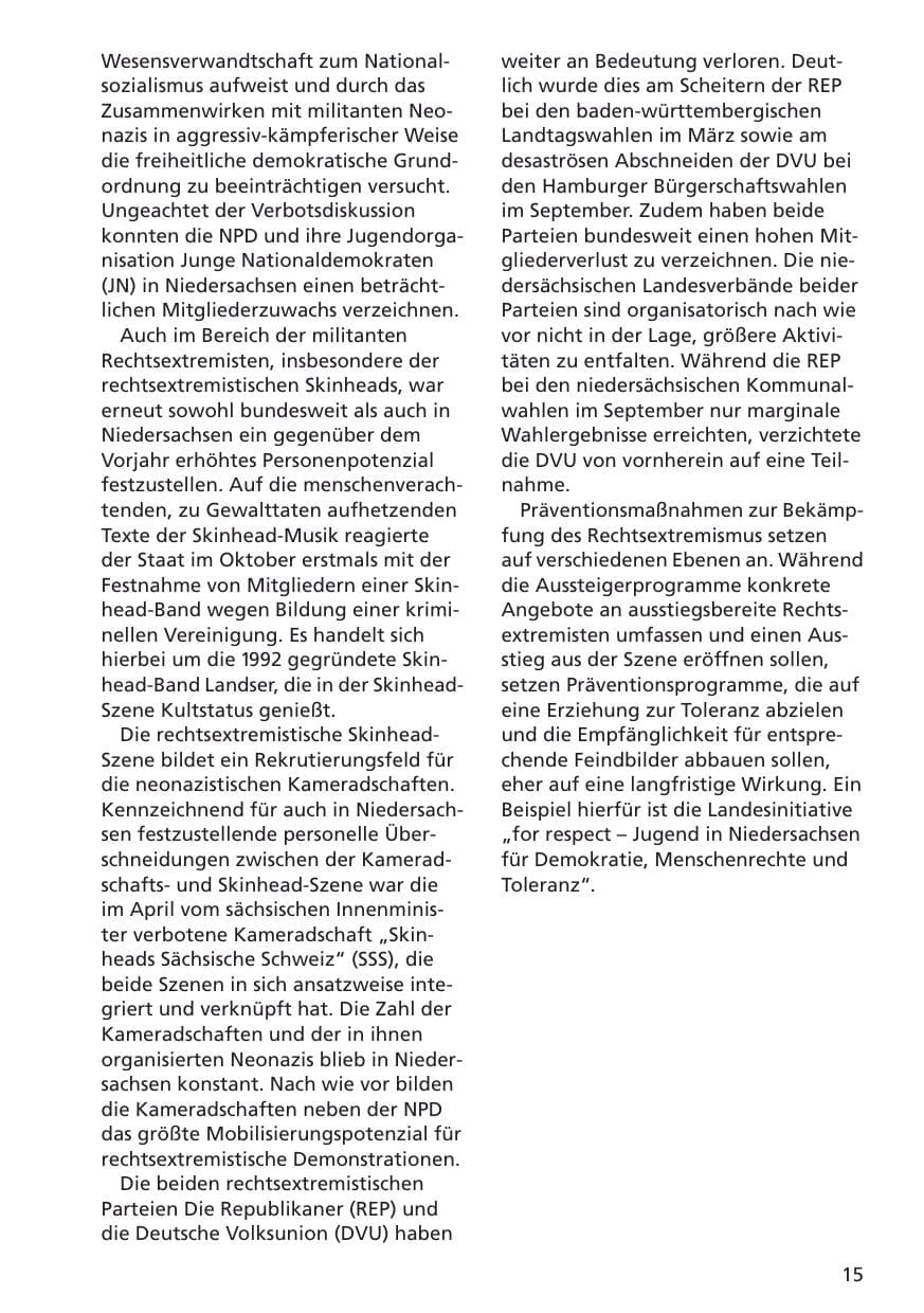Seite 16 des Verfassungsschutzbericht 2001 Niedersachsen
