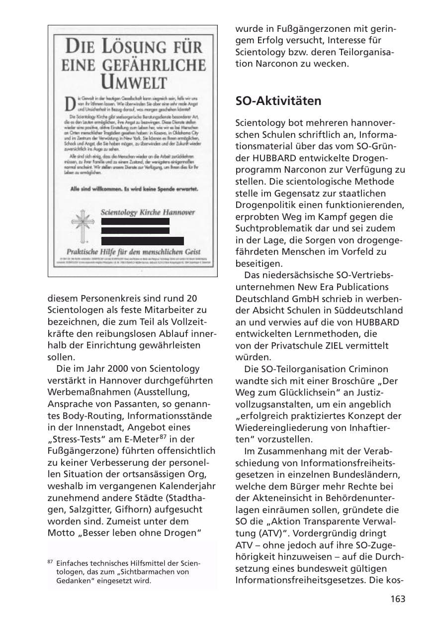 Seite 164 des Verfassungsschutzbericht 2001 Niedersachsen