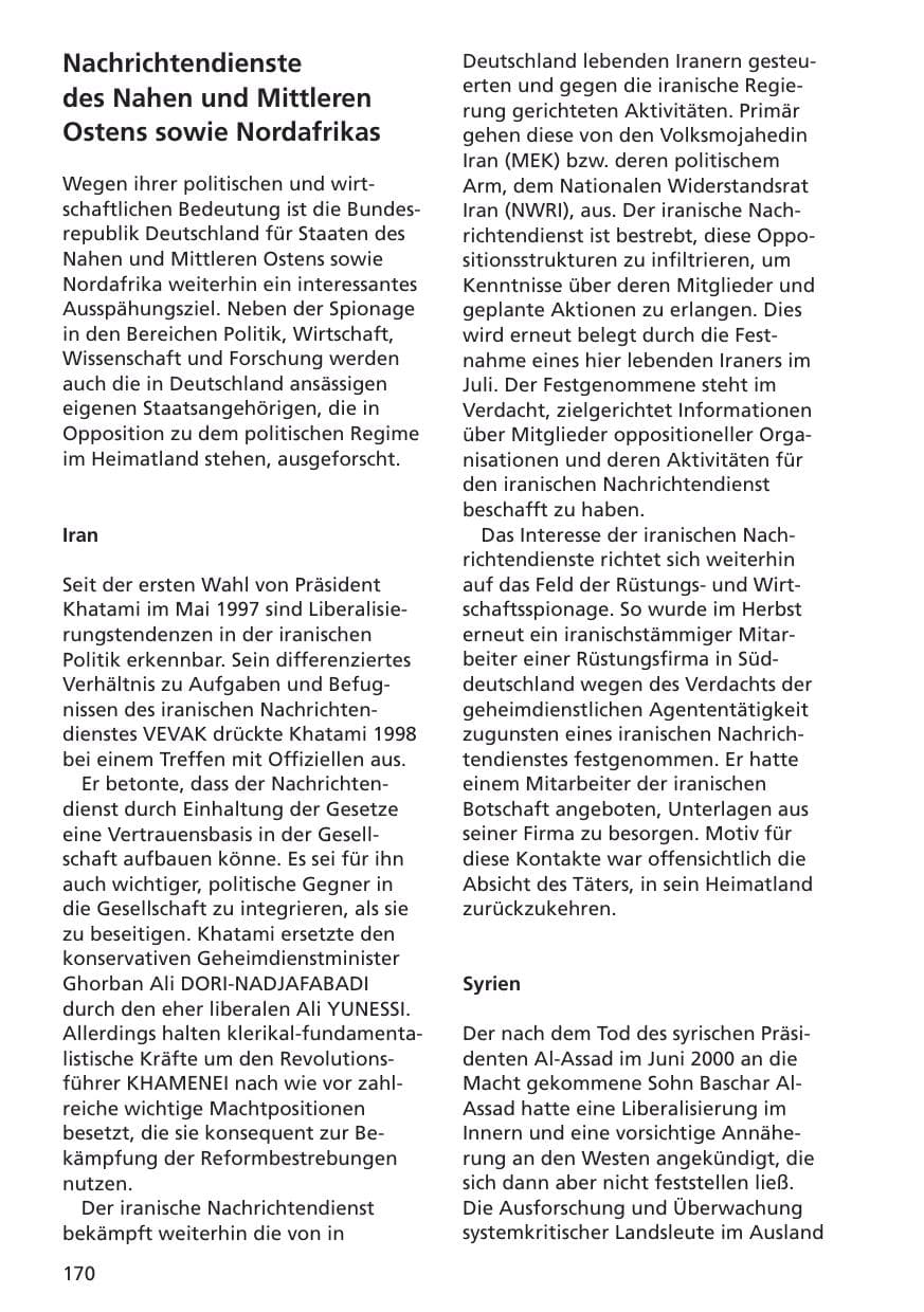 Seite 171 des Verfassungsschutzbericht 2001 Niedersachsen