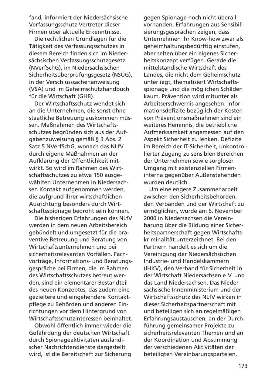 Seite 174 des Verfassungsschutzbericht 2001 Niedersachsen