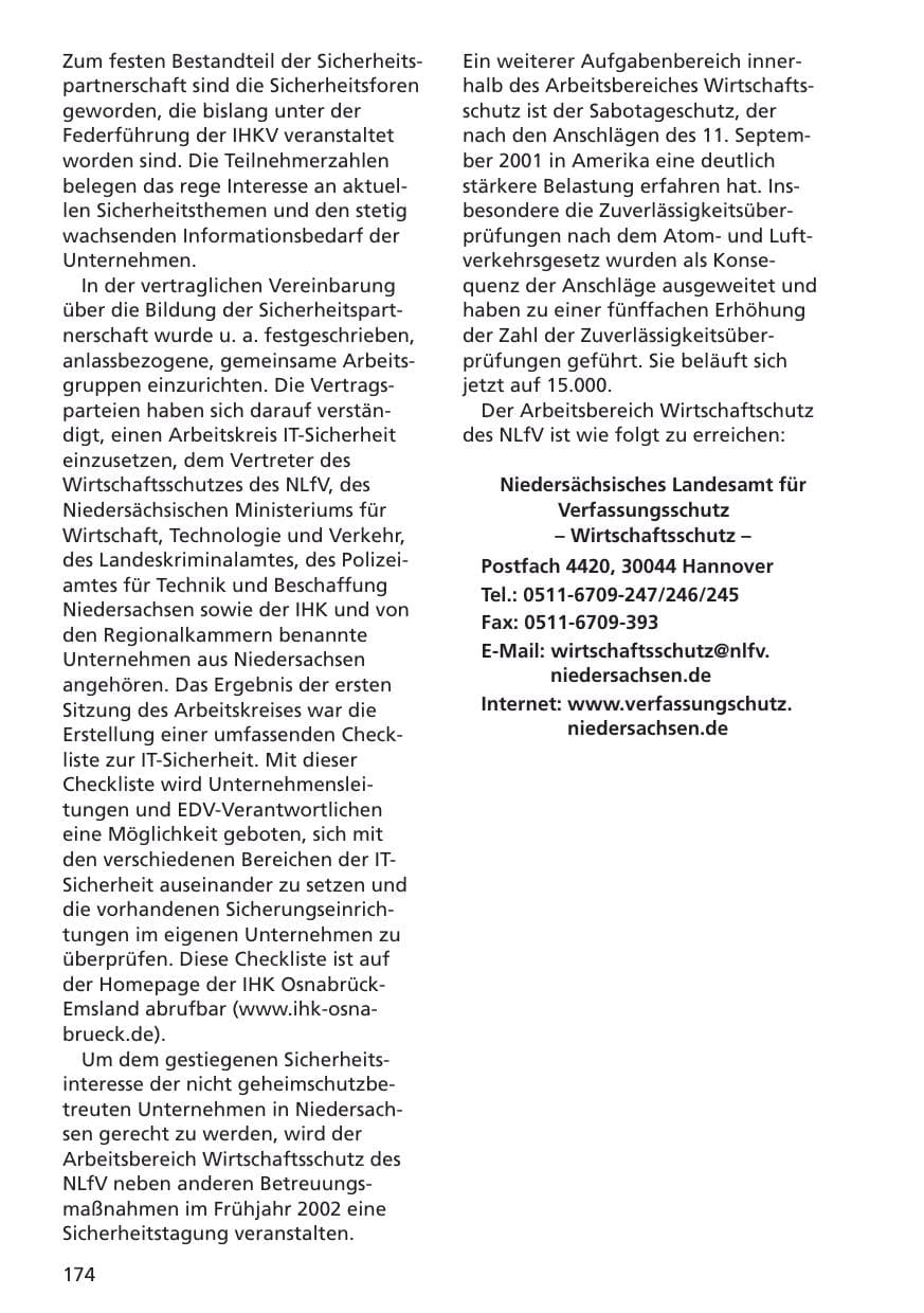 Seite 175 des Verfassungsschutzbericht 2001 Niedersachsen
