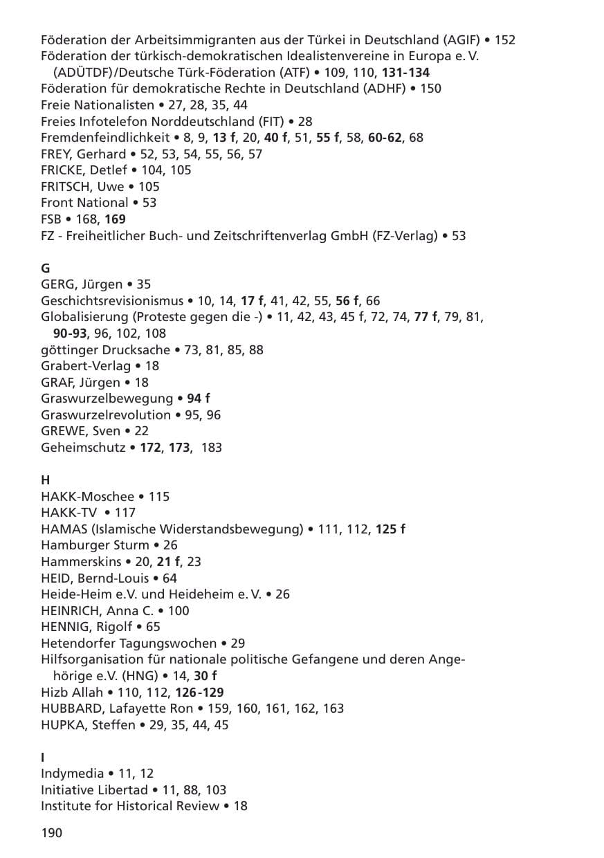 Seite 191 des Verfassungsschutzbericht 2001 Niedersachsen