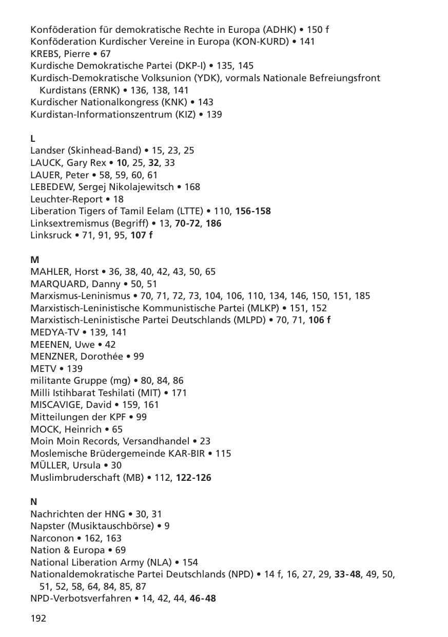 Seite 193 des Verfassungsschutzbericht 2001 Niedersachsen