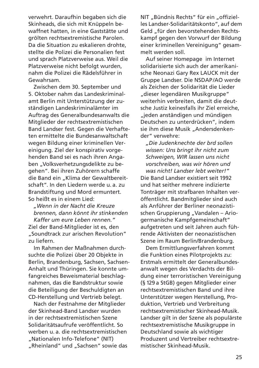 Seite 26 des Verfassungsschutzbericht 2001 Niedersachsen