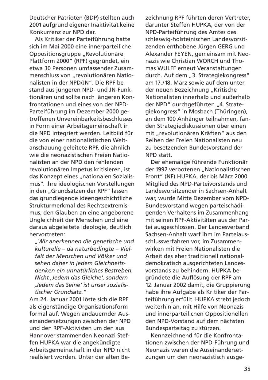Seite 36 des Verfassungsschutzbericht 2001 Niedersachsen