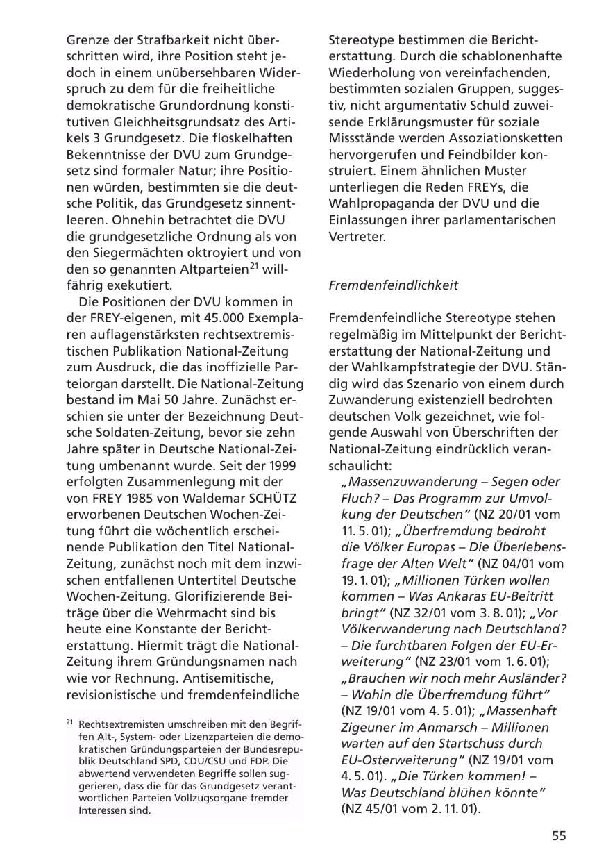 Seite 56 des Verfassungsschutzbericht 2001 Niedersachsen