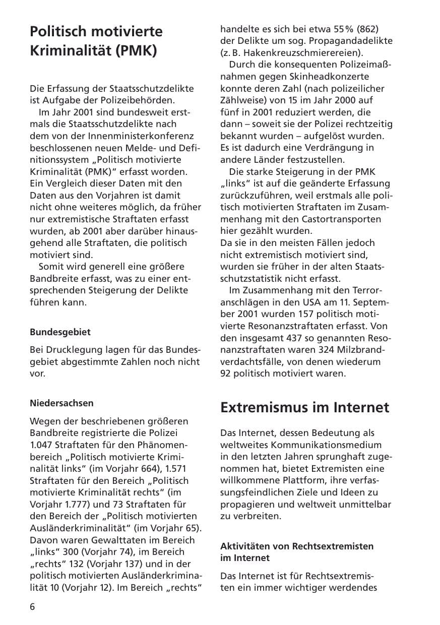 Seite 7 des Verfassungsschutzbericht 2001 Niedersachsen