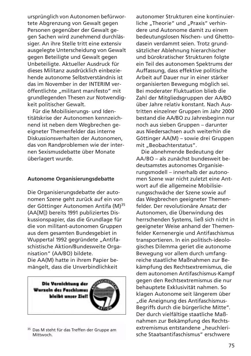 Seite 76 des Verfassungsschutzbericht 2001 Niedersachsen