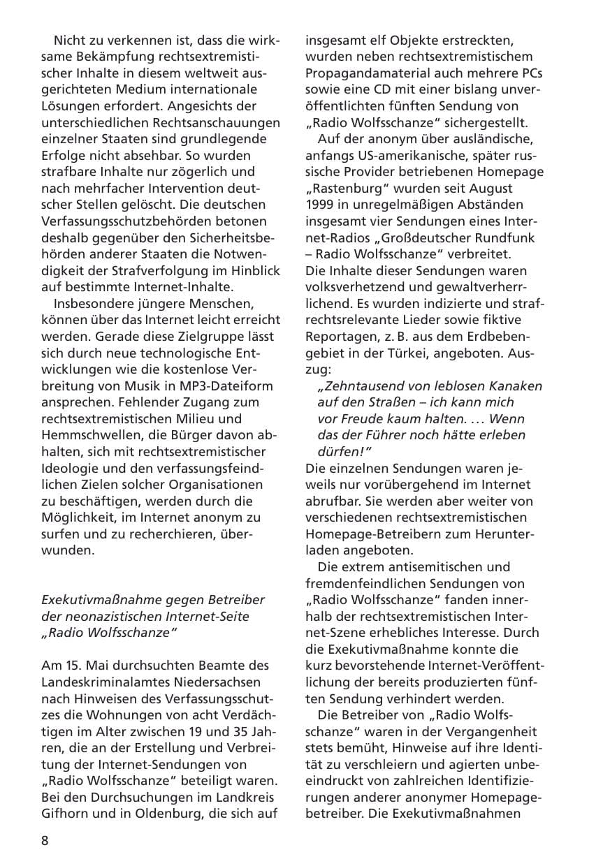 Seite 9 des Verfassungsschutzbericht 2001 Niedersachsen