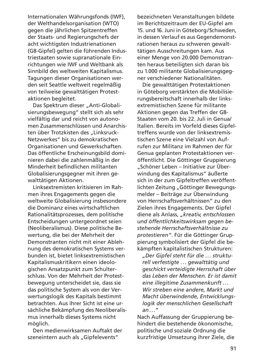 Seite 92 des Verfassungsschutzbericht 2001 Niedersachsen