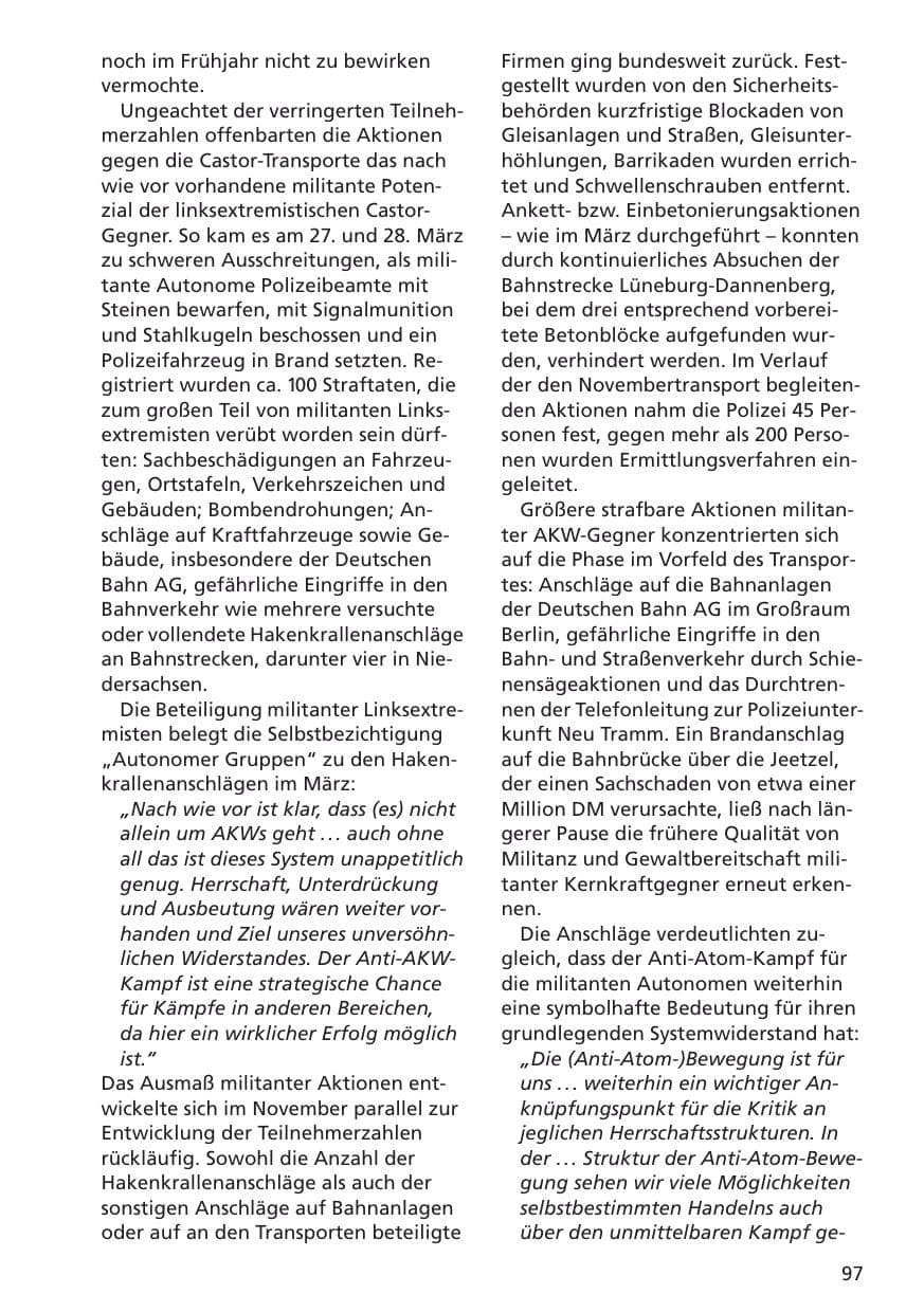 Seite 98 des Verfassungsschutzbericht 2001 Niedersachsen