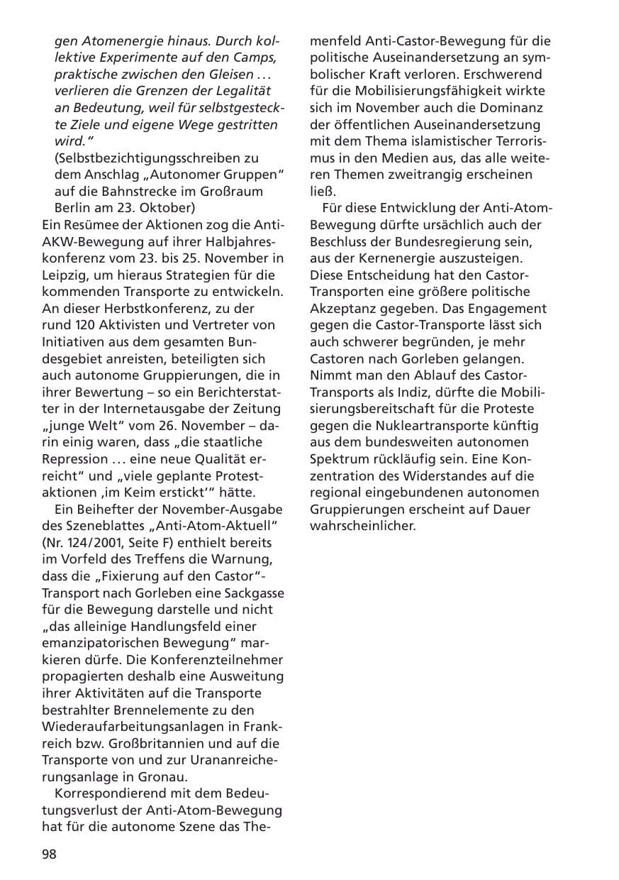 Seite 99 des Verfassungsschutzbericht 2001 Niedersachsen